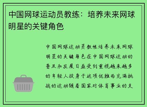 中国网球运动员教练：培养未来网球明星的关键角色