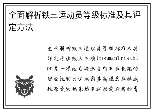 全面解析铁三运动员等级标准及其评定方法